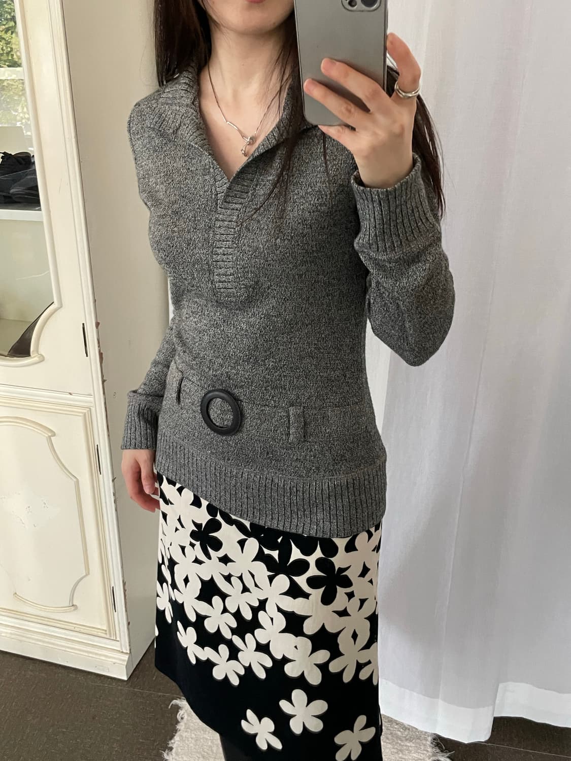 vintage belted slim collar knit 상품이미지9