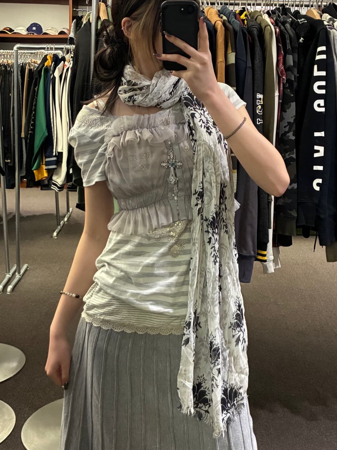 Japanese vintage 오리엔탈 꽃무늬 머플러 상품이미지1