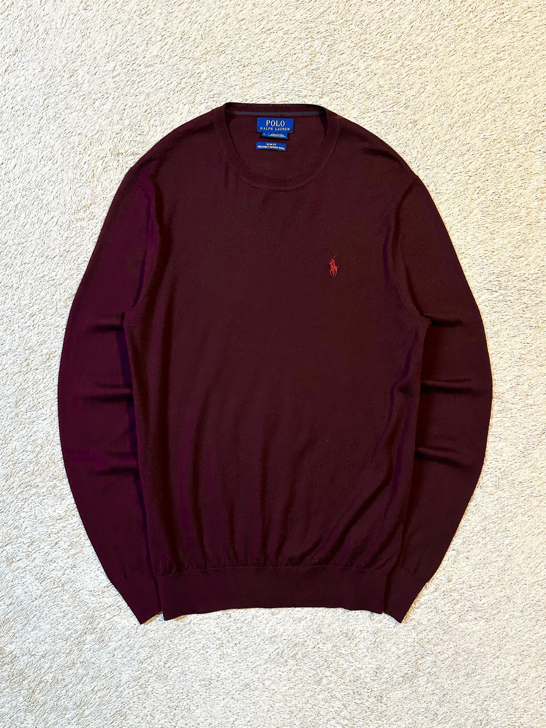 폴로 랄프로렌 신형 슬림핏 워셔블 메리노울 라운드넥 니트 버건디 상품이미지1