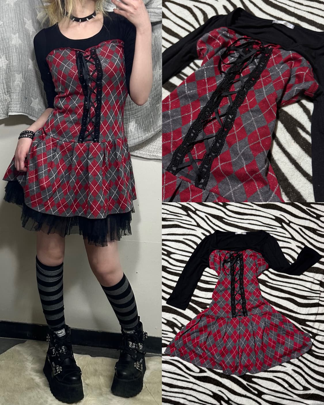 check pattern ribbon detailed dress 상품이미지1