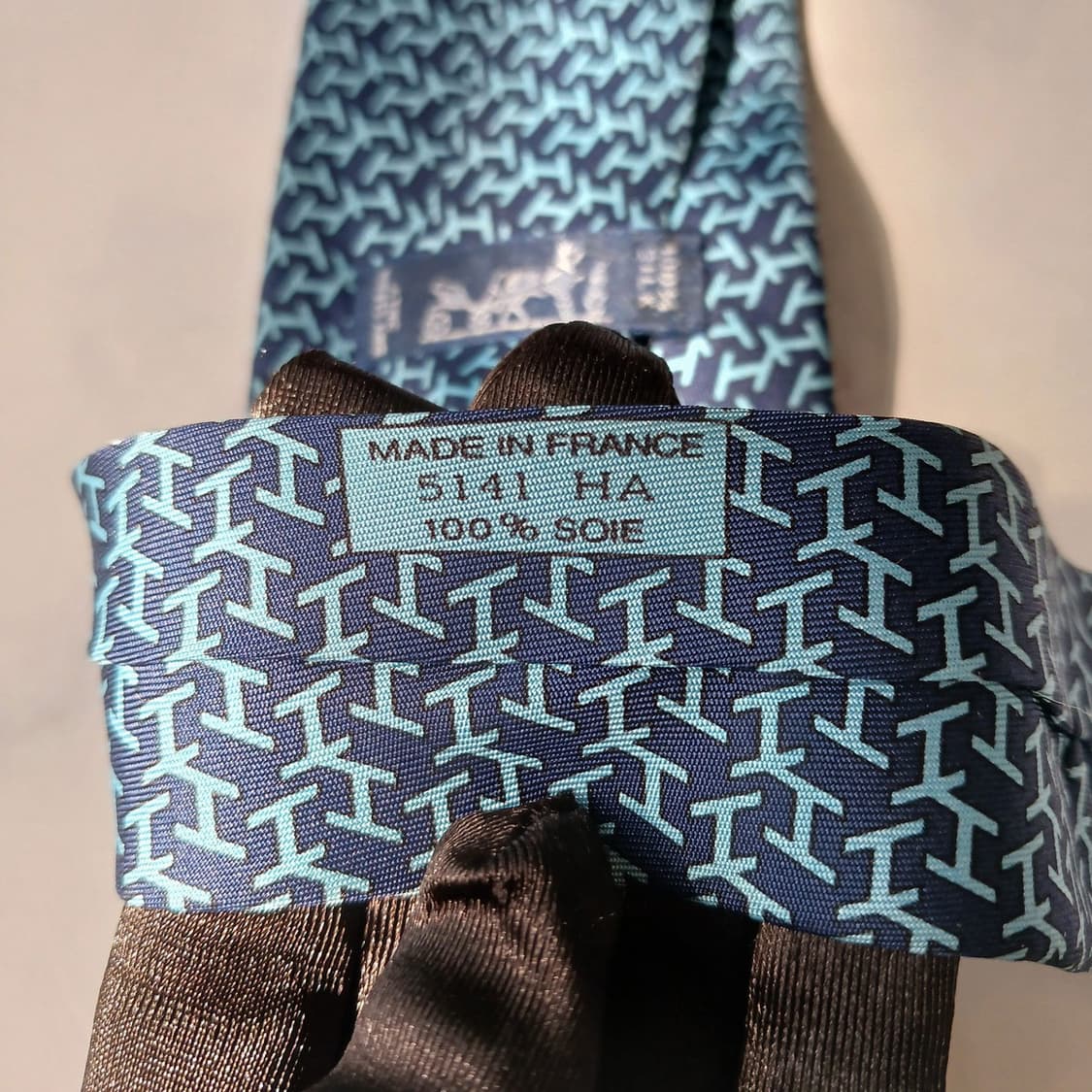 에르메스 실크 블루 H패턴 넥타이 9.4cm B등급 E752 상품이미지4
