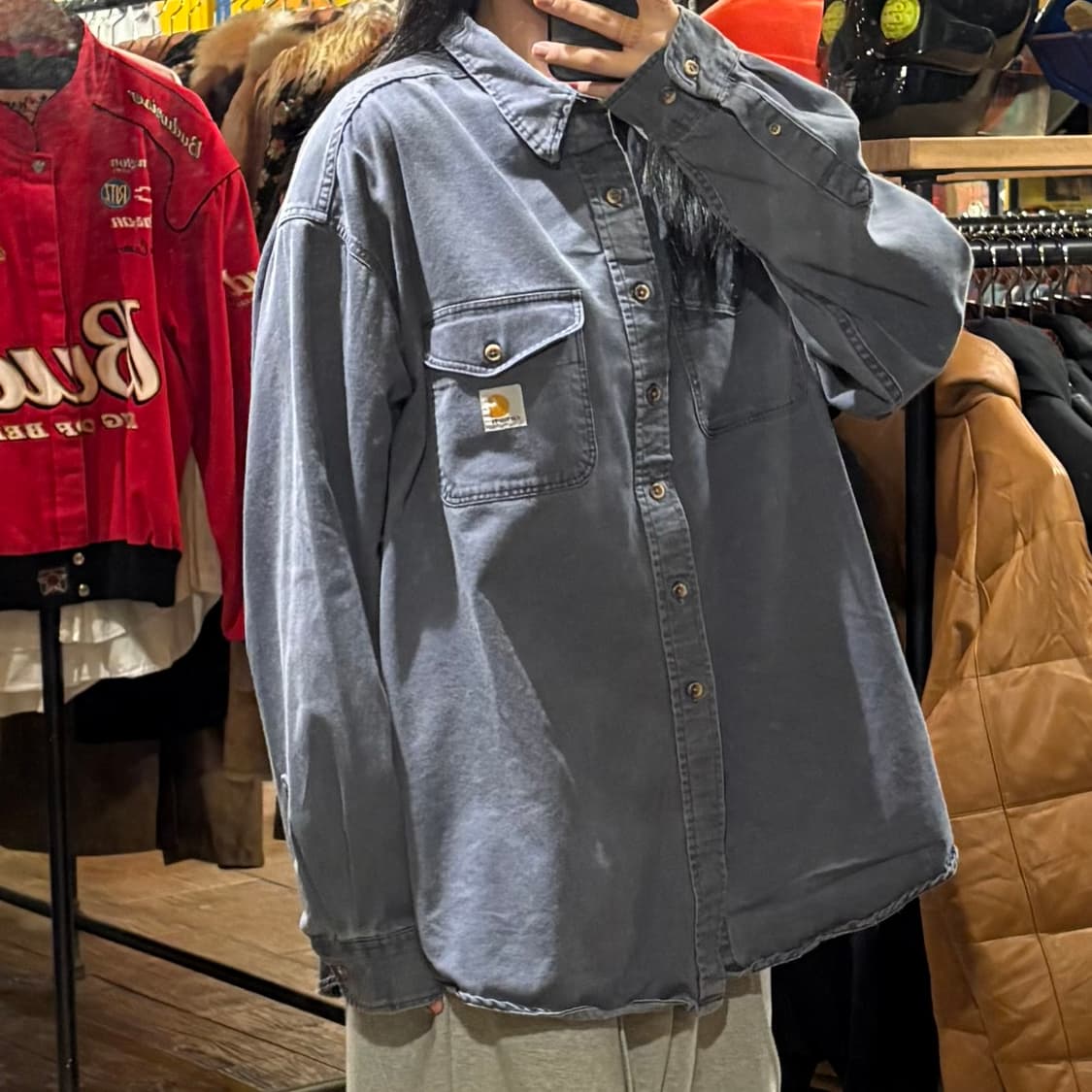 [HI] Carhartt 칼하트 투포켓 데님 긴팔 셔츠 블루그레이 상품이미지4