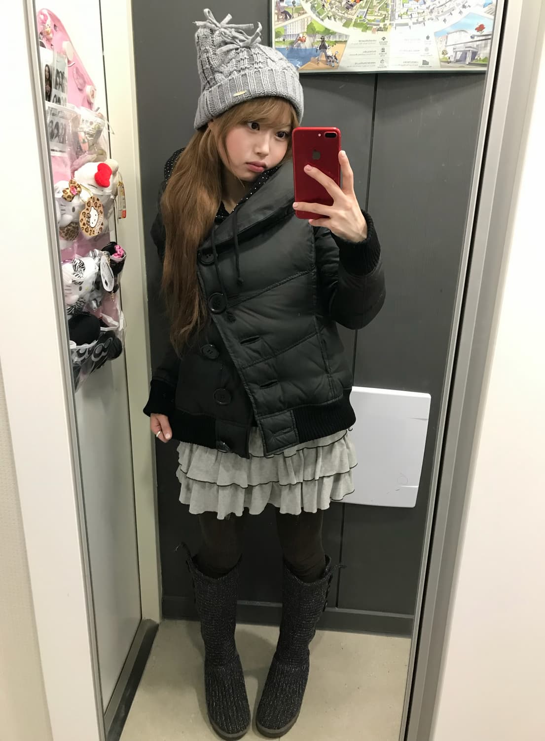 무채색 블랙 니혼진 도트 빅버튼 패딩 코디세트 상품이미지1