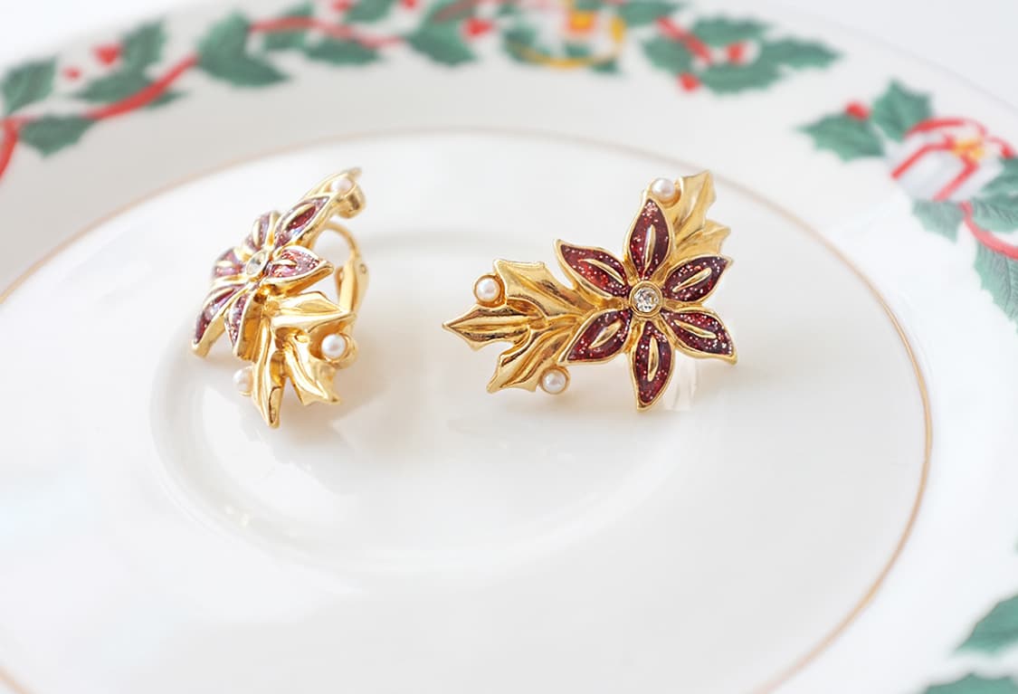 1990s 포인세티아 크리스마스 빈티지귀걸이 빈티지귀찌  상품이미지5