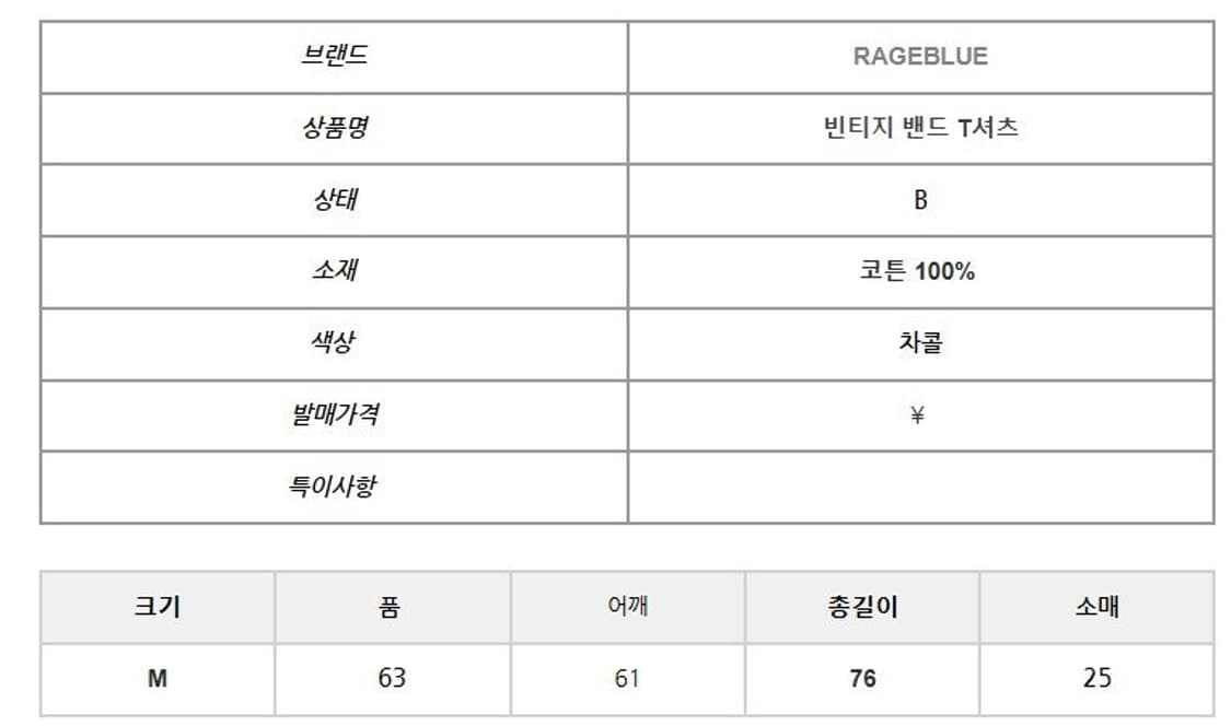 레이지블루 빈티지 밴드 티셔츠  상품이미지8