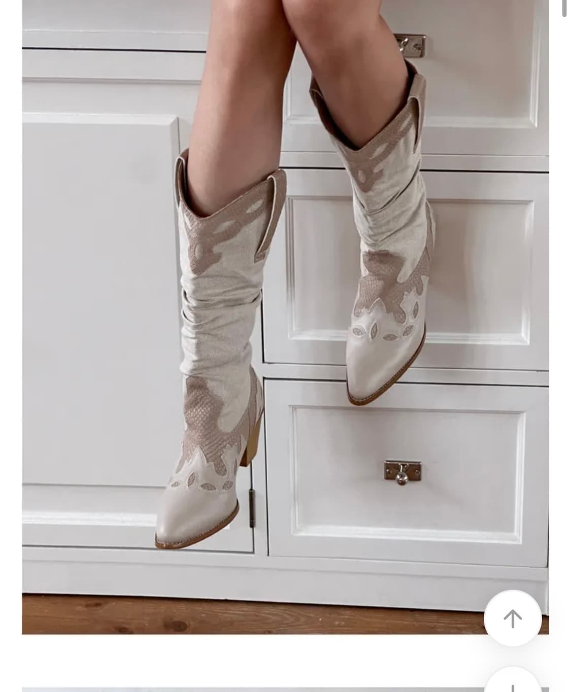 리뉴얼 전 버전! 국내생산 빈티지 린넨 아이보리 아이보리 웨스턴 부츠 상품이미지2