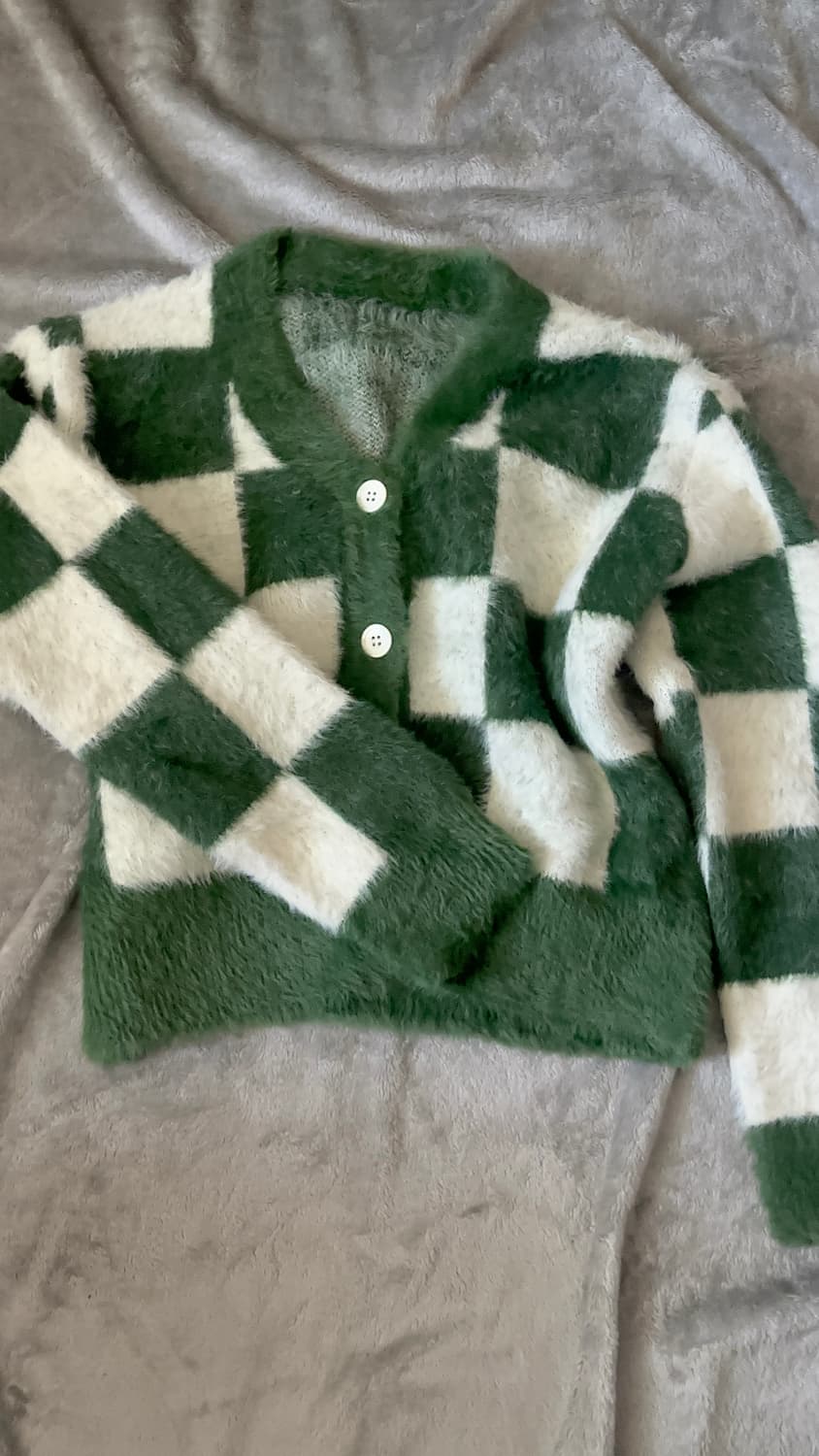 빈티지 앙고라 체커보드 크롭 가디건 상품이미지1
