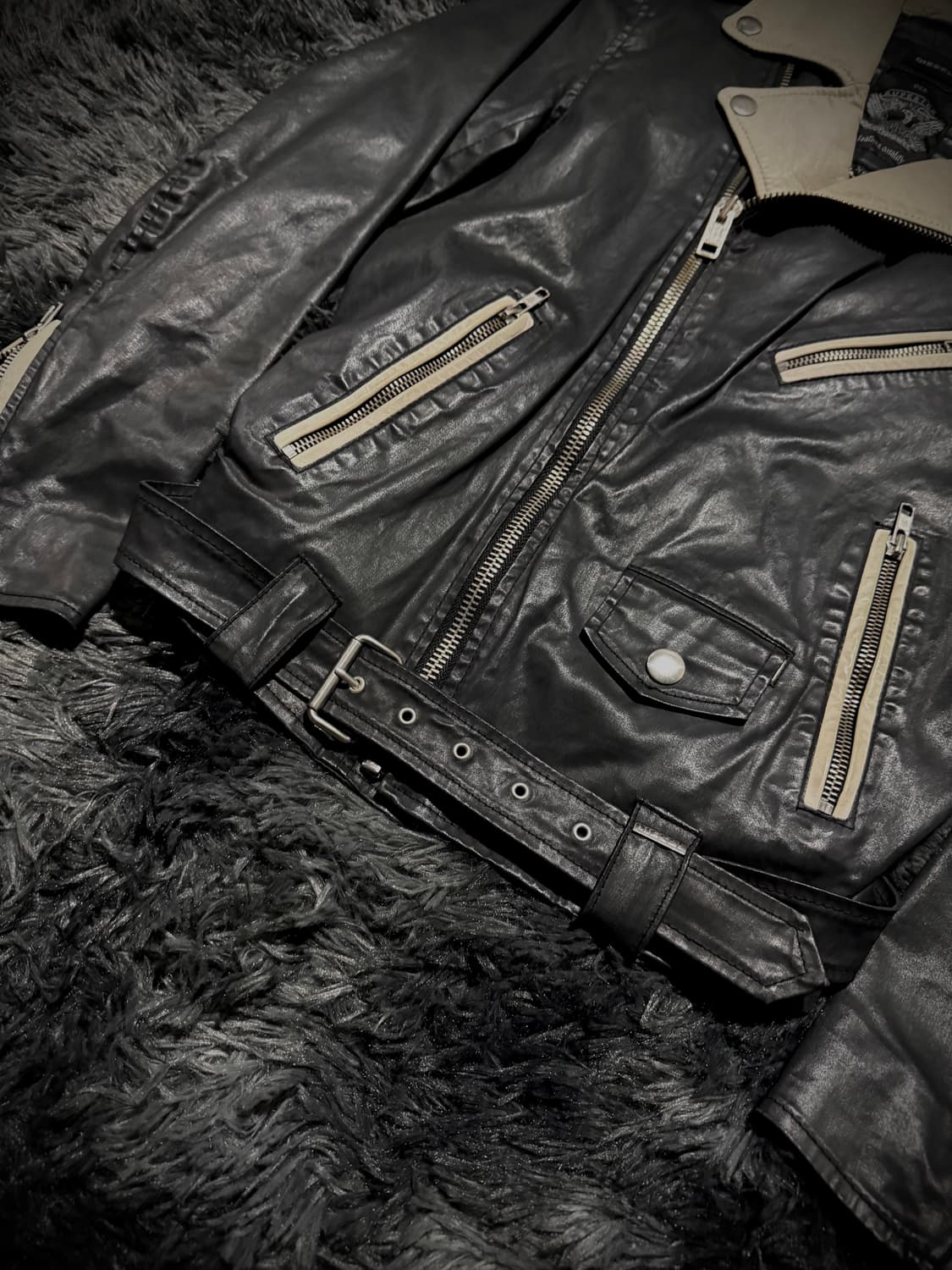 Diesel 투톤 지퍼 디테일 가죽 라이더자켓  상품이미지3