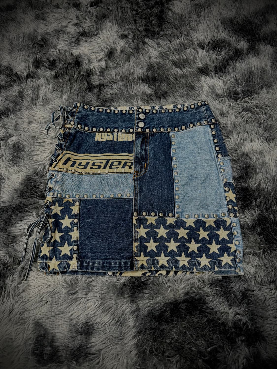 Hysteric Glamour 스터드 & 레이스업 패치워크 데님 스커트 상품이미지1