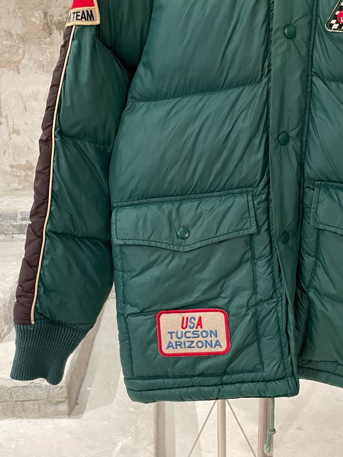 빈티지 그린 레이싱 패치 나일론 패디드 자켓 상품이미지4