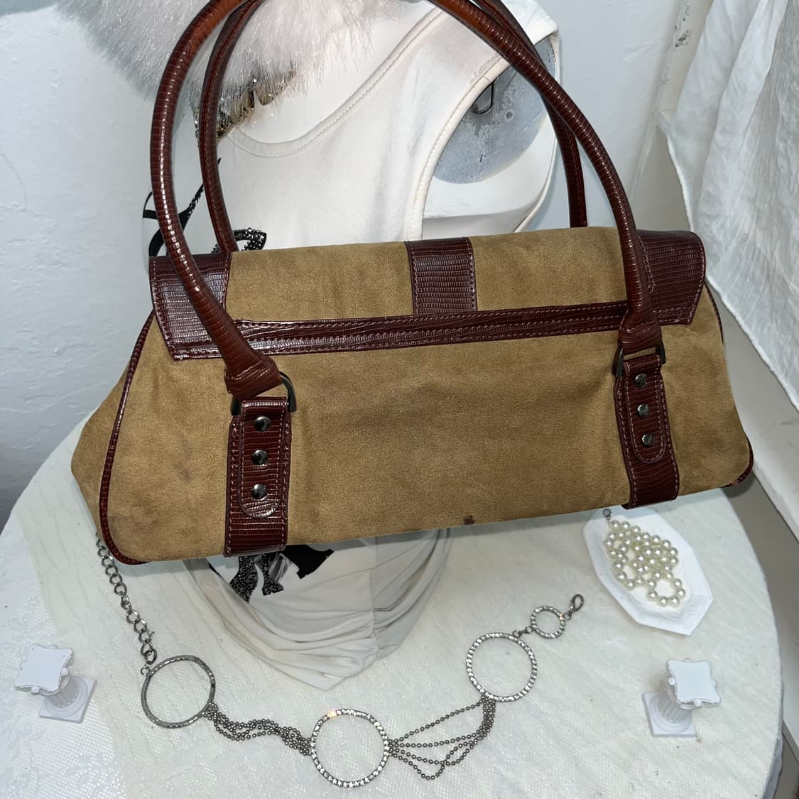 빈티지 빅 버클 베이지 스웨이드 백 상품이미지4