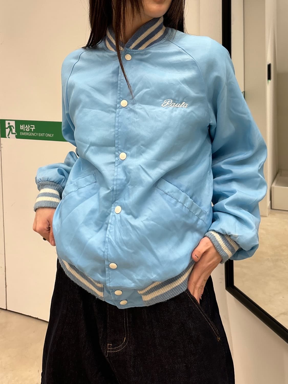 90s 올드스쿨 스카이블루 스타디움 바시티 jk 상품이미지2