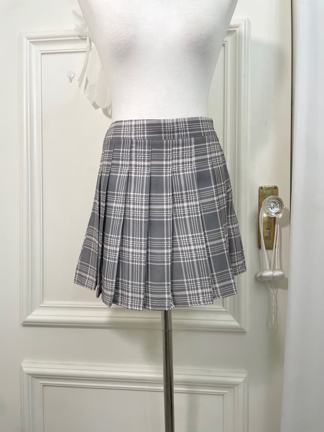 gray pink check pleats mini skirt 상품이미지5