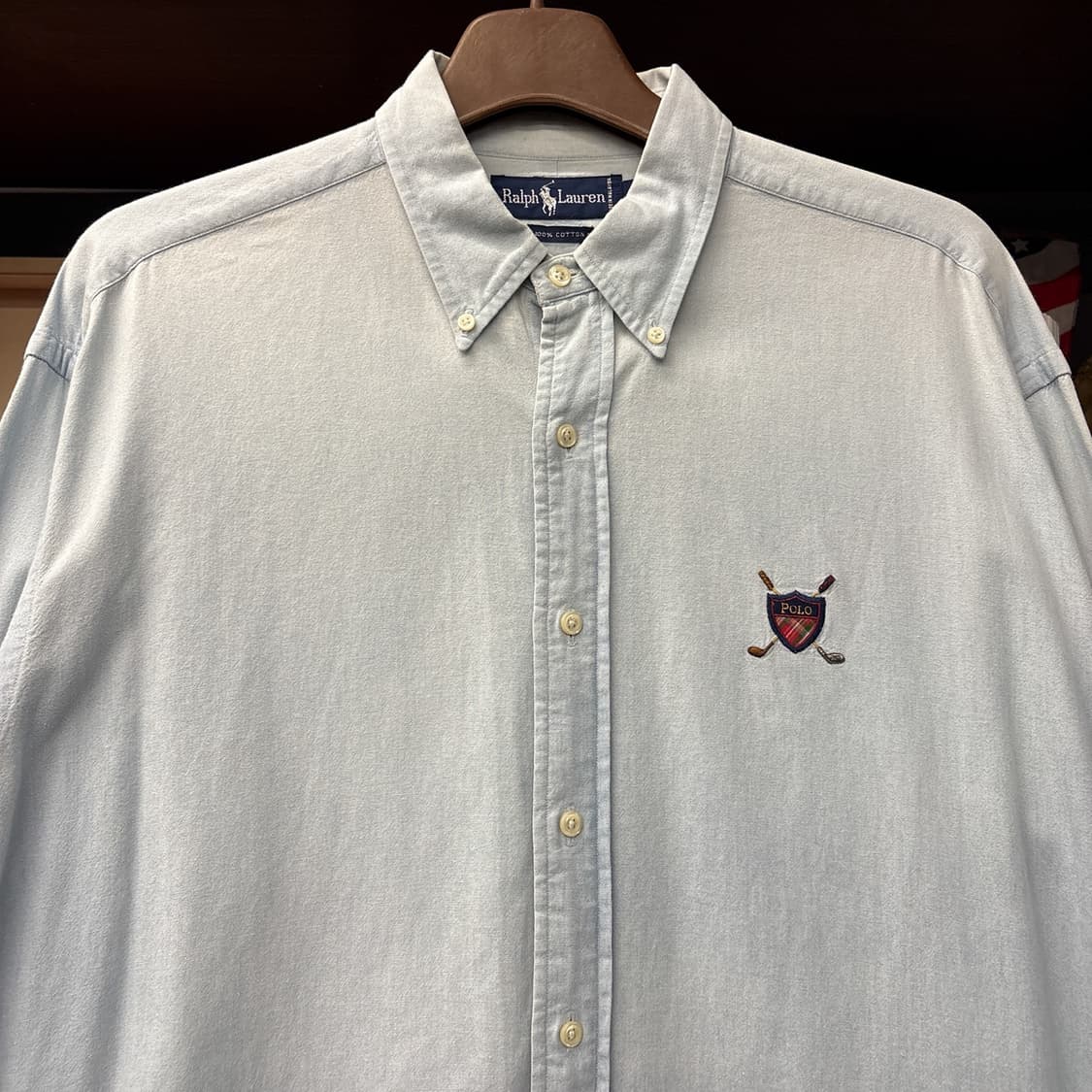 90s 폴로 랄프로렌 골프라인 쉴드와펜 워시드 옥스포드 셔츠 N1093 상품이미지3