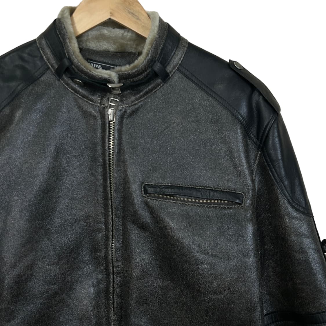 ALESES 챠콜 국산 기모 레더 자켓 새상품 L 상품이미지6