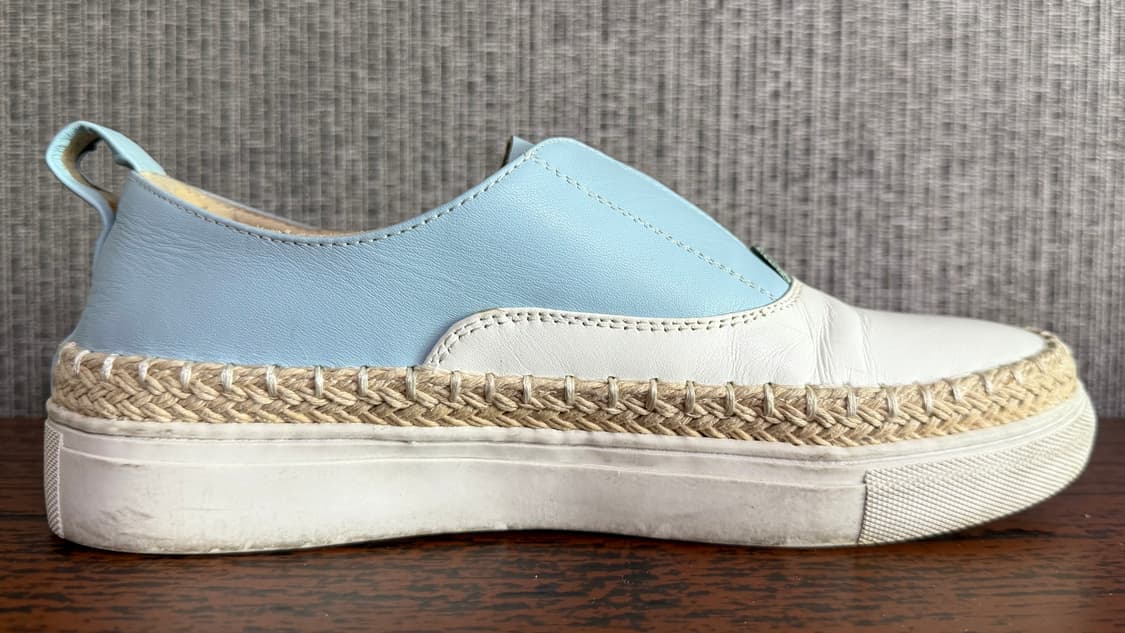 어그 UGG 레더 슬립온 하늘색 흰색 가죽 양털 에스파드류 스니커즈 36 상품이미지5