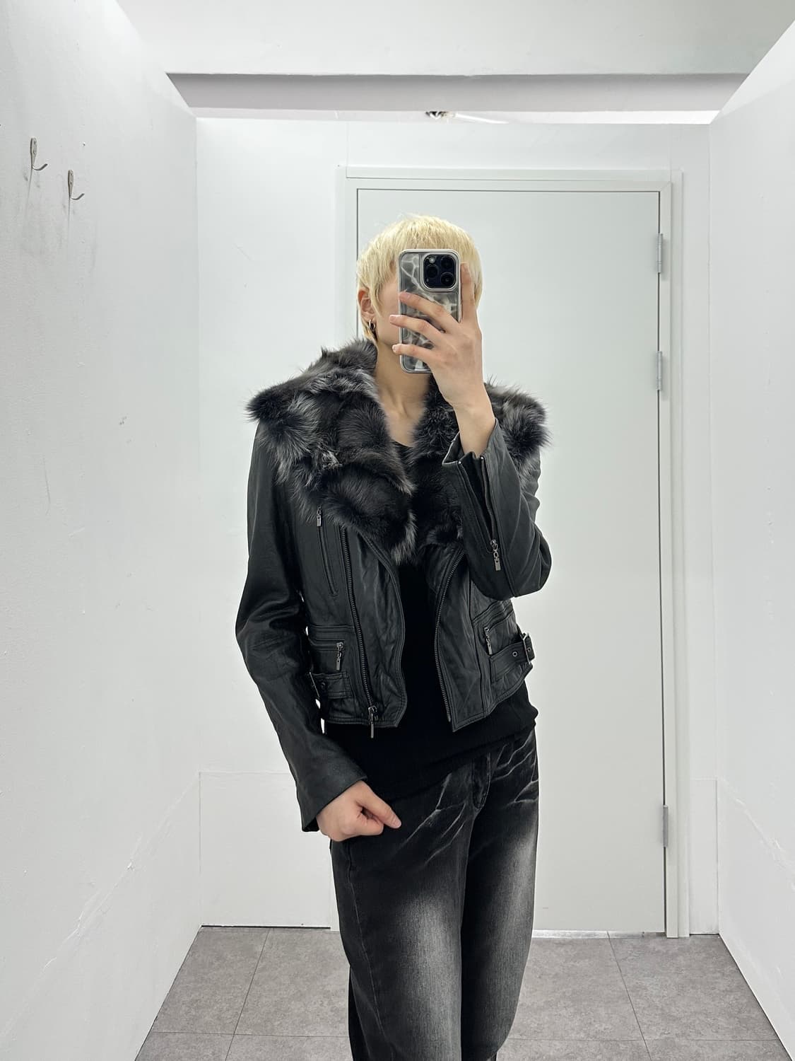 Detachable Fox Fur Lambskin Zip-Up Jacke 상품이미지9