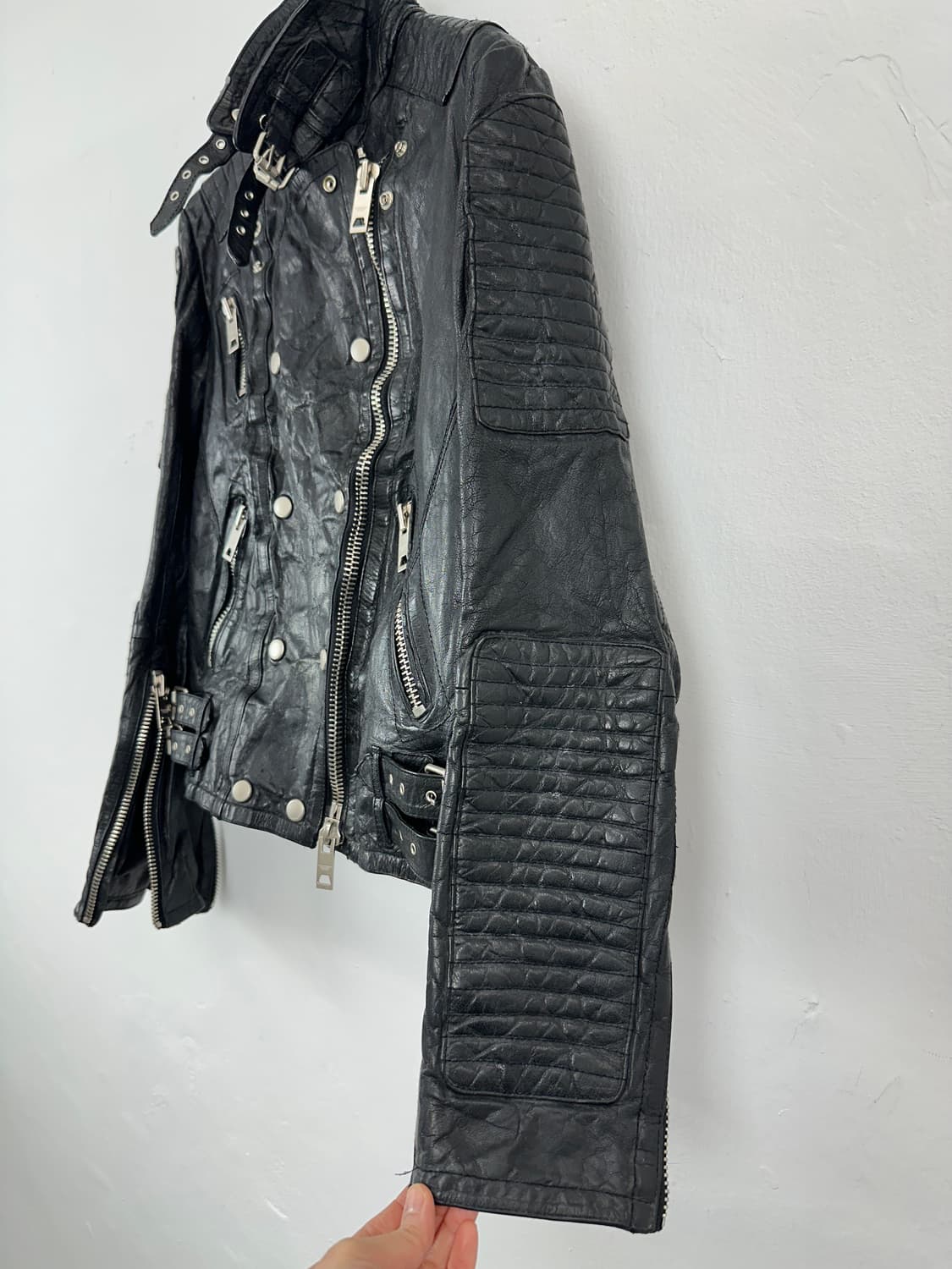 Sheepskin belted stud 2way leather jacke 상품이미지6