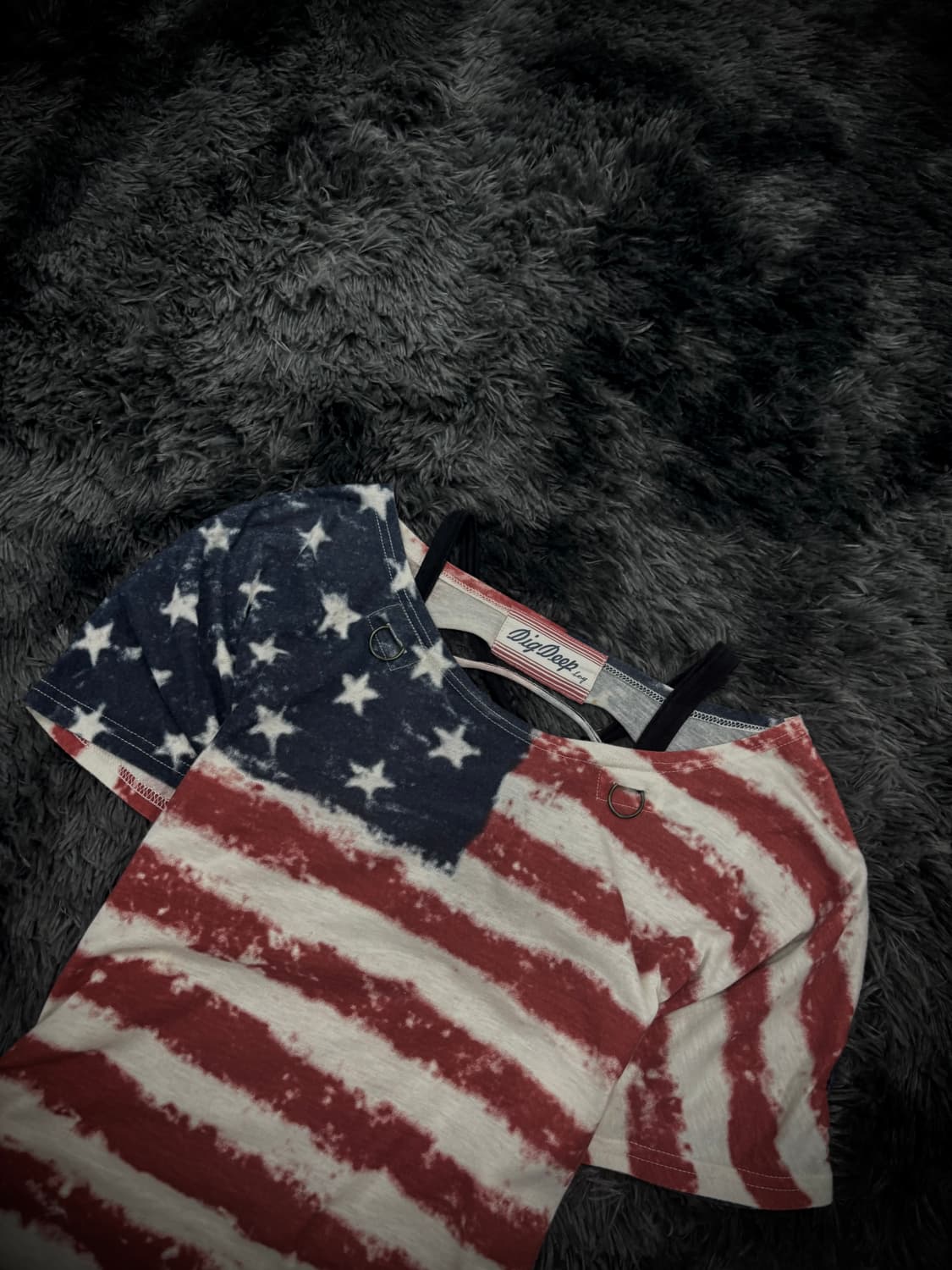 Dig Deep 성조기 패턴 오프숄더 반팔 티셔츠 상품이미지3