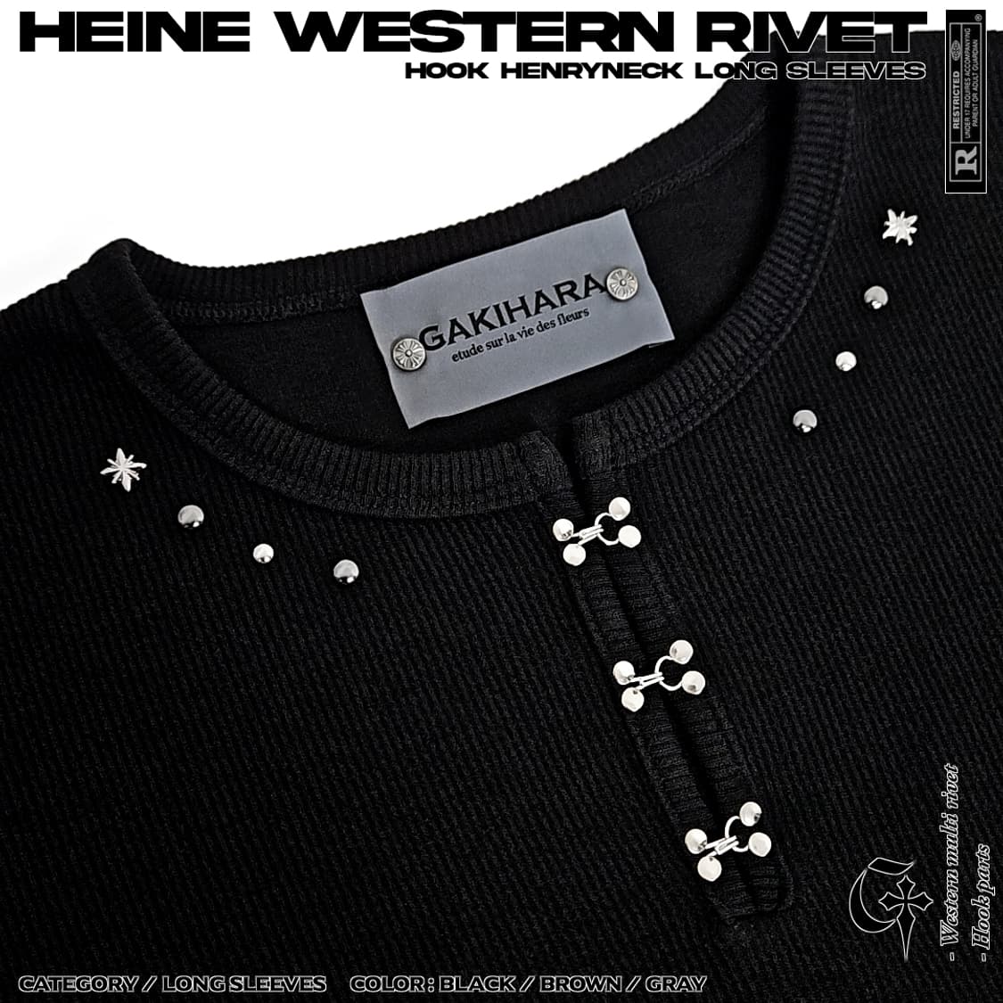 Heine western 리벳 후크 롱슬리브 (black) 상품이미지1
