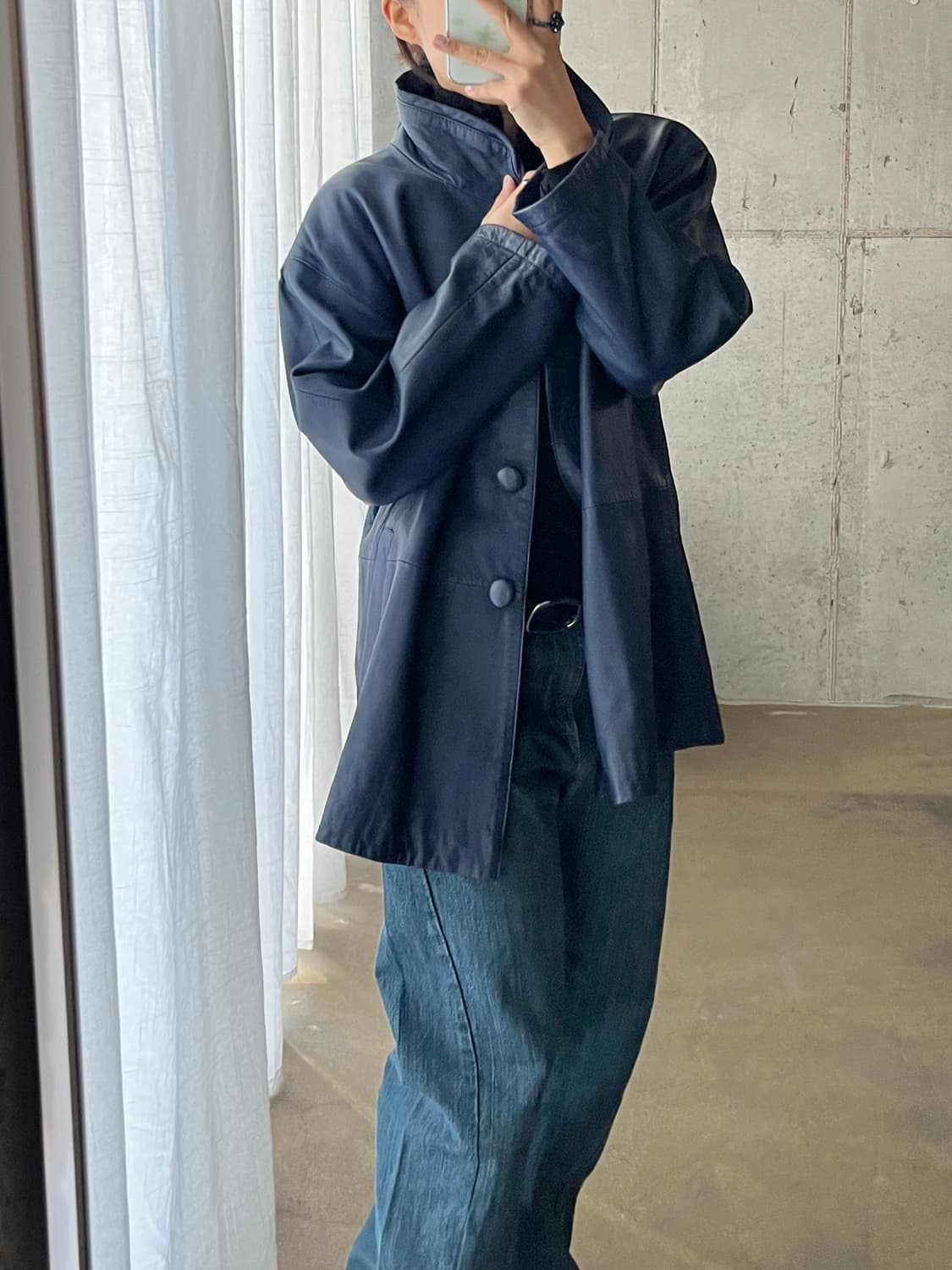 (Rare)90s Lambskin 천연 양가죽 자켓 딥네이비 블루 상품이미지3