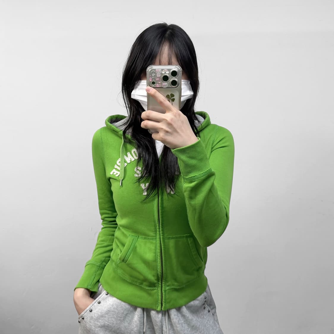 아베크롬비 아치 로고 후드집업 그린 상품이미지1