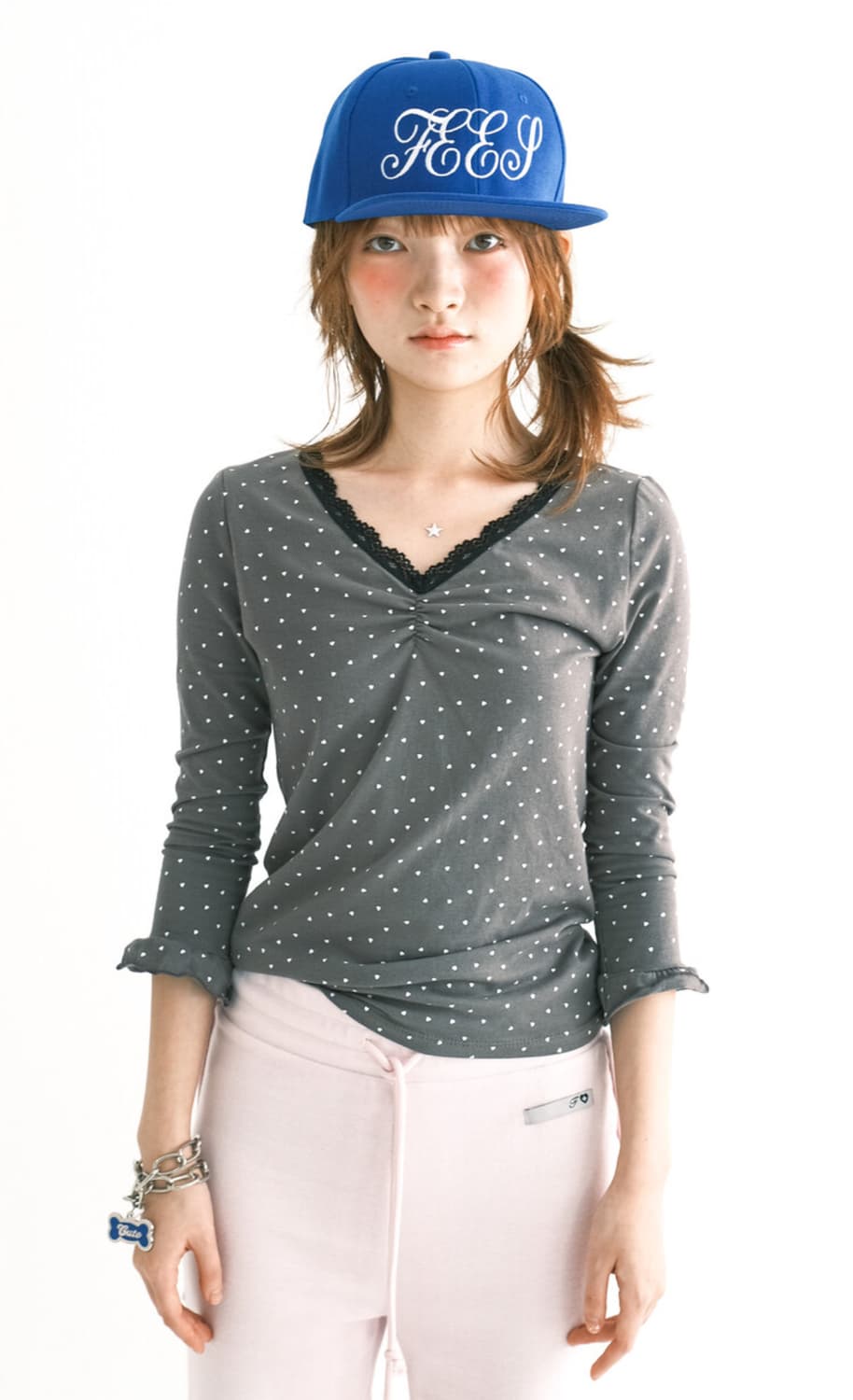 샵페어리 mini heart lace top 미니 하트 레이스탑 차콜 상품이미지1