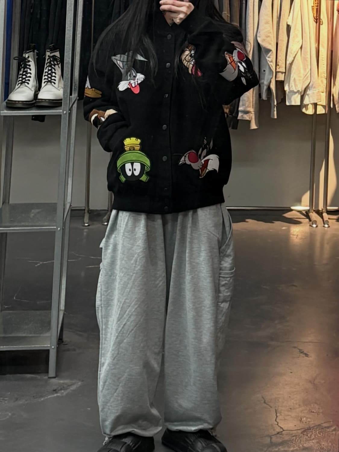 빈티지 루니툰 자수 블랙 바시티자켓 A3678 상품이미지1