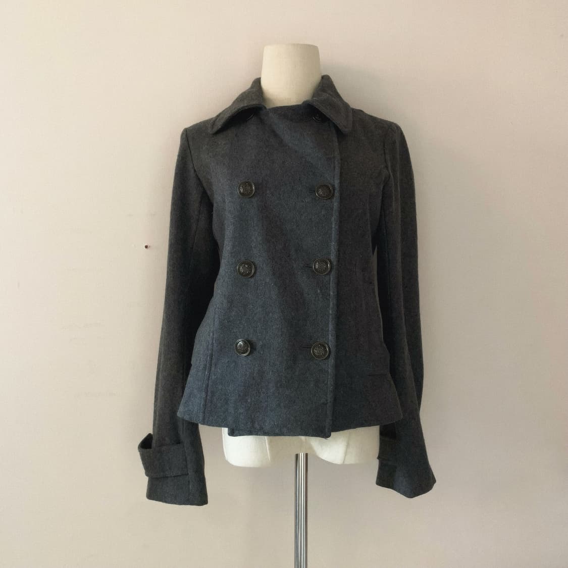 빈티지 자켓 그레이 더블 버튼 숏코트 일본빈티지 히피그런지 모리룩 긱시크 상품이미지1