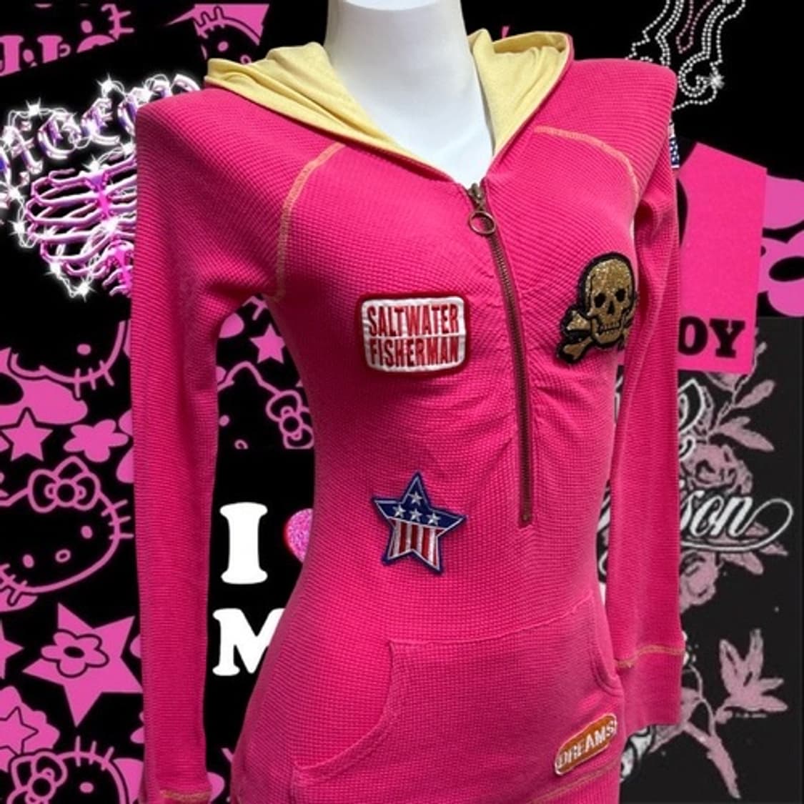 Skull punky hot pink hoody top ops 상품이미지7