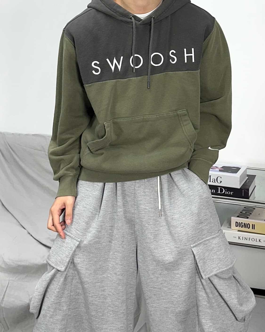 나이키 카키 더블 스우시 후드티 M 상품이미지2