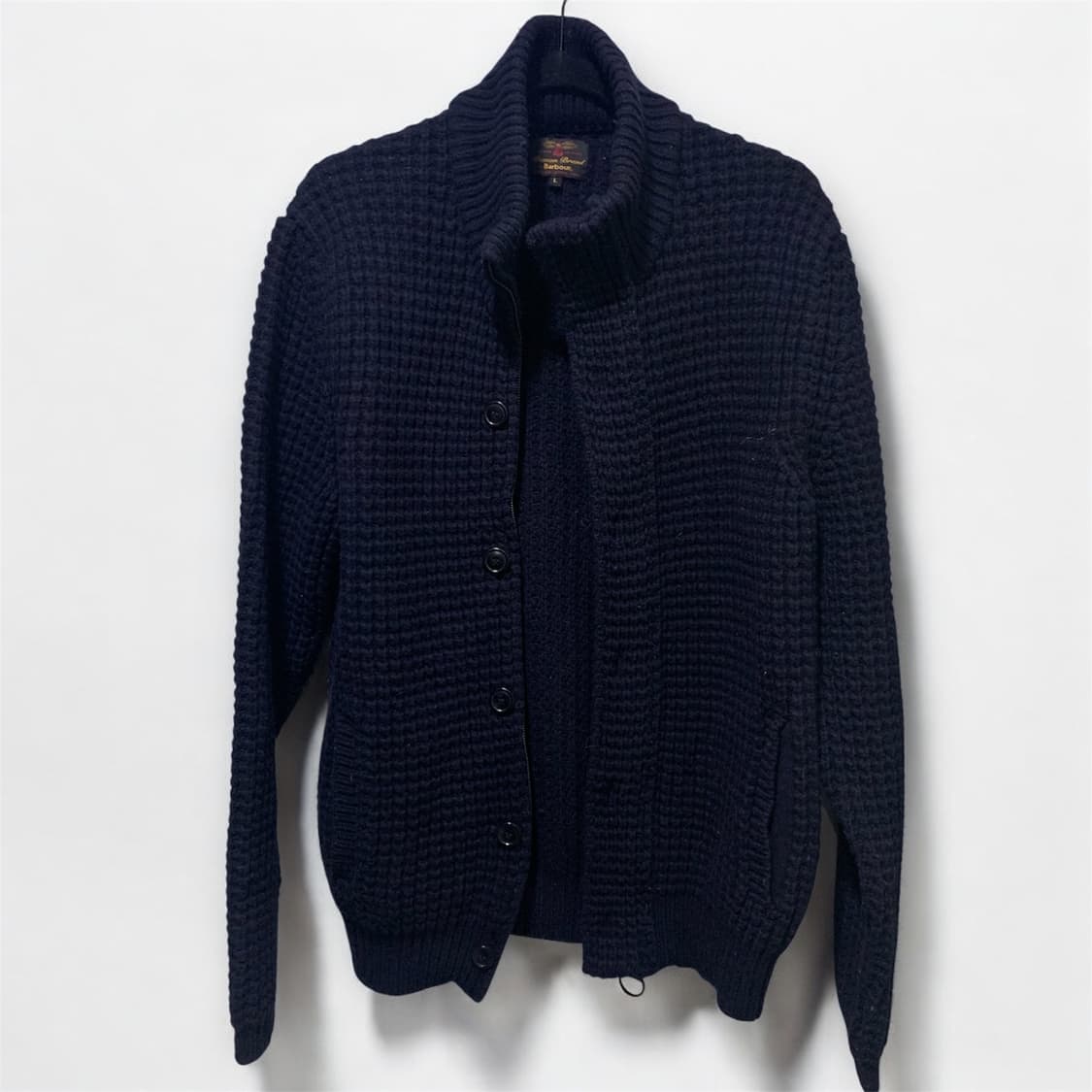 바버 와플니트 가디건 집업 네이비 상품이미지1