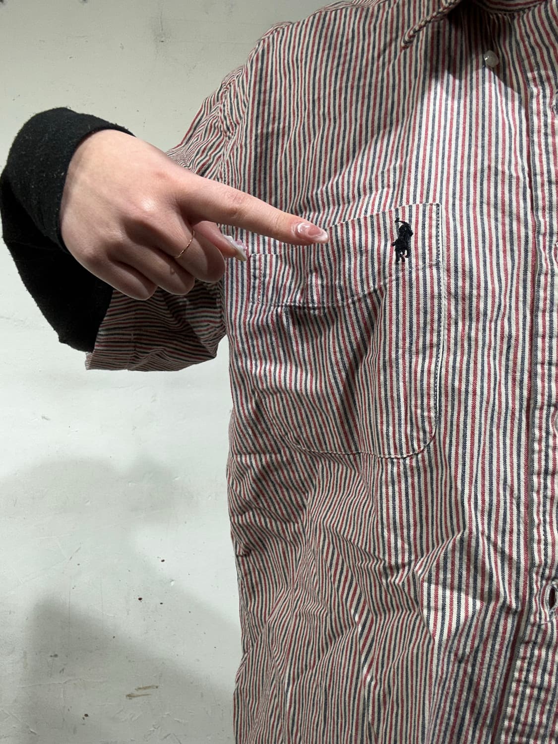 랄프 로렌 레드 스트라이프 오버핏 카라 반팔 셔츠 L 상품이미지4