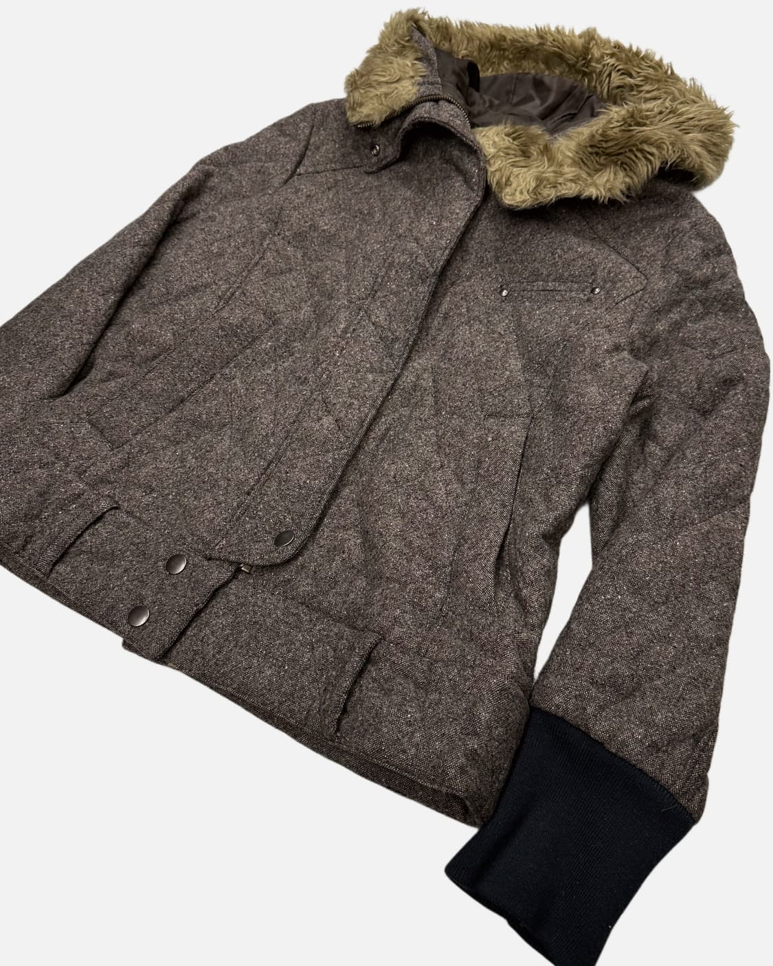 brown hood wool quilting jacket 상품이미지4