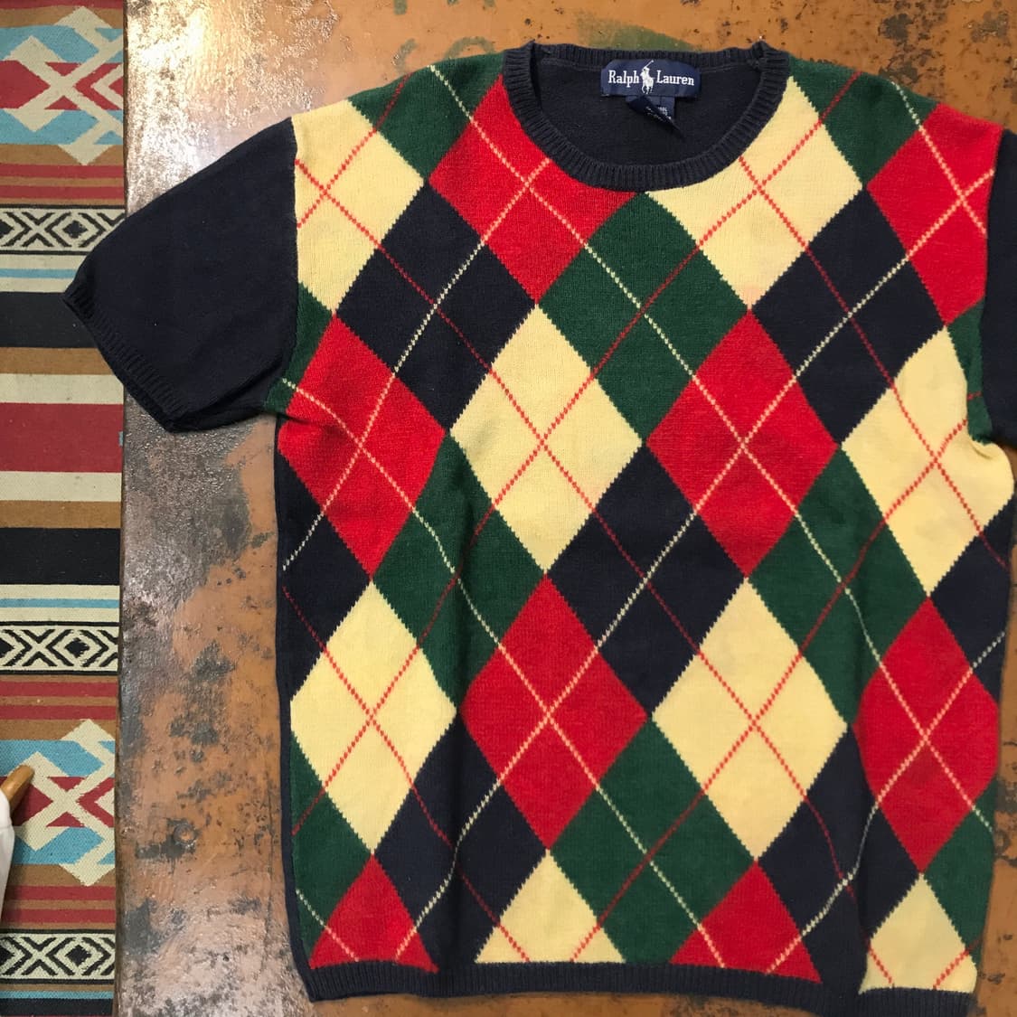 90s 폴로랄프로렌 아가일 캐시미어 혼방 반팔 니트 여성 55 66 상품이미지5