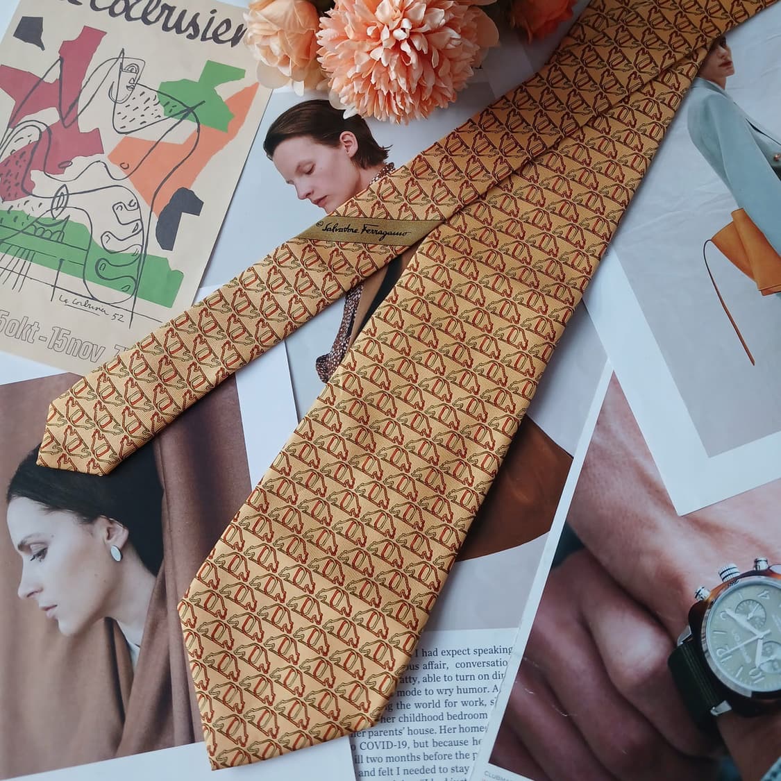 페라가모 실크 옐로우 간치니 넥타이 9.5cm A+~A등급 A19395
 상품이미지4