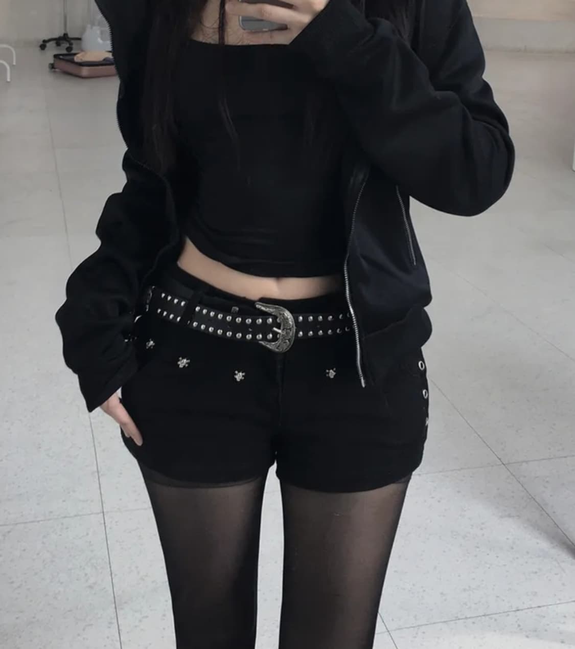 스컬 스터드 숏팬츠 반바지 중녀st (벨트세트) 상품이미지2