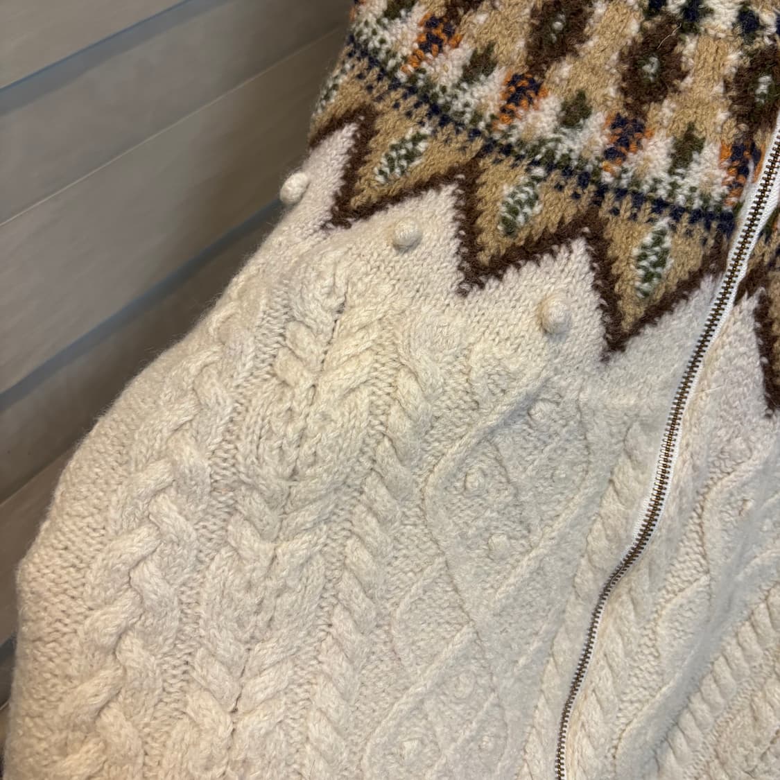 울 100% 노르딕 패턴 후드 니트 집업 가디건 상품이미지4