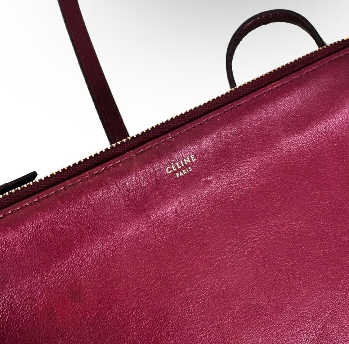 [M] 셀린느 여성 램스킨 폴디드 트리오 숄더 크로스백 미디움 버건디 상품이미지7