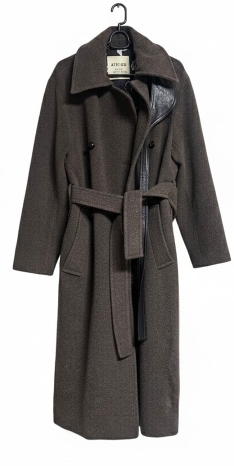 럭키슈에뜨 아뜰리에라인 가죽 벨트 롱 르메르 느낌 코트 브라운 상품이미지5