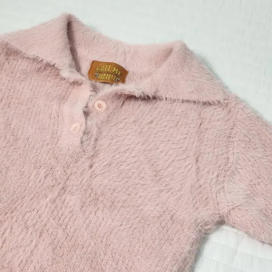 콜미베이비 크롭 폴로 헤어리 니트 베이비핑크 상품이미지1