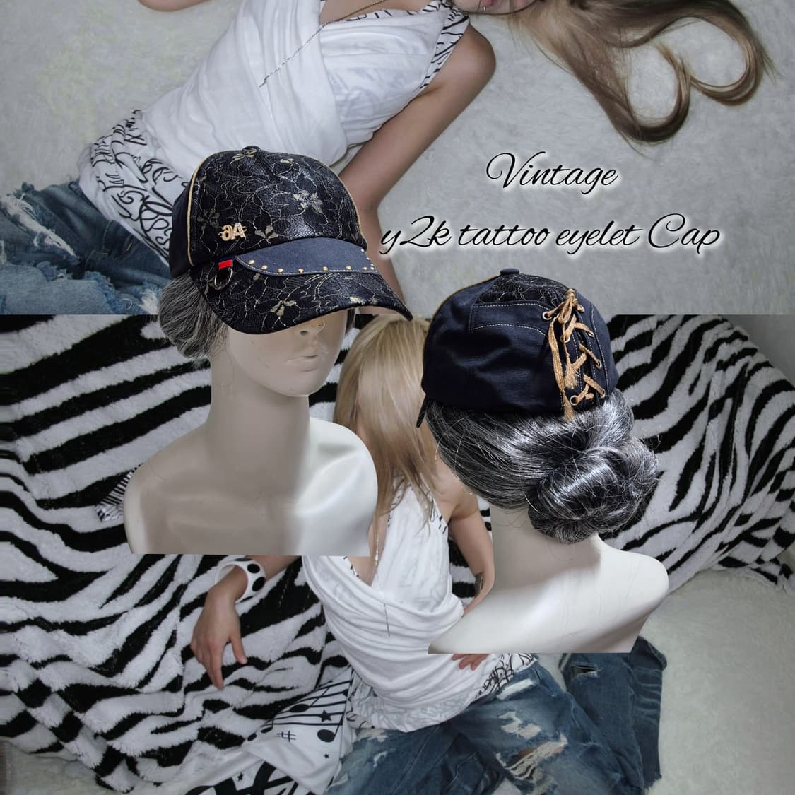 Vintage y2k tattoo eyelet Cap 상품이미지1