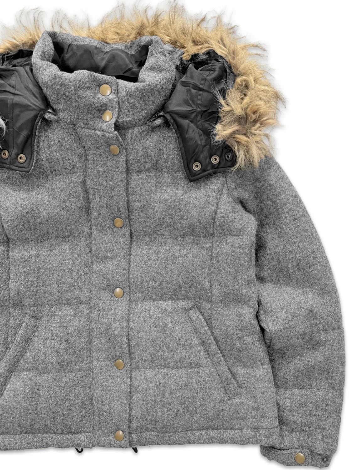 빈티지 Harris Tweed 그레이 퍼 숏 패딩 상품이미지2