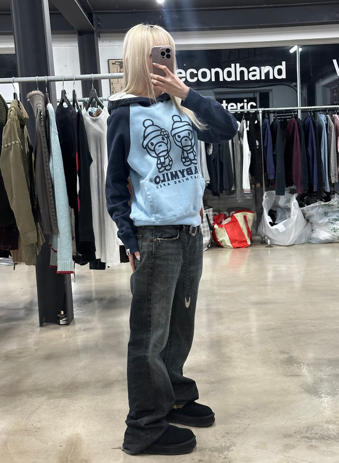 베이프 베이비 커플 마일로 라글란 후드 티셔츠 상품이미지3