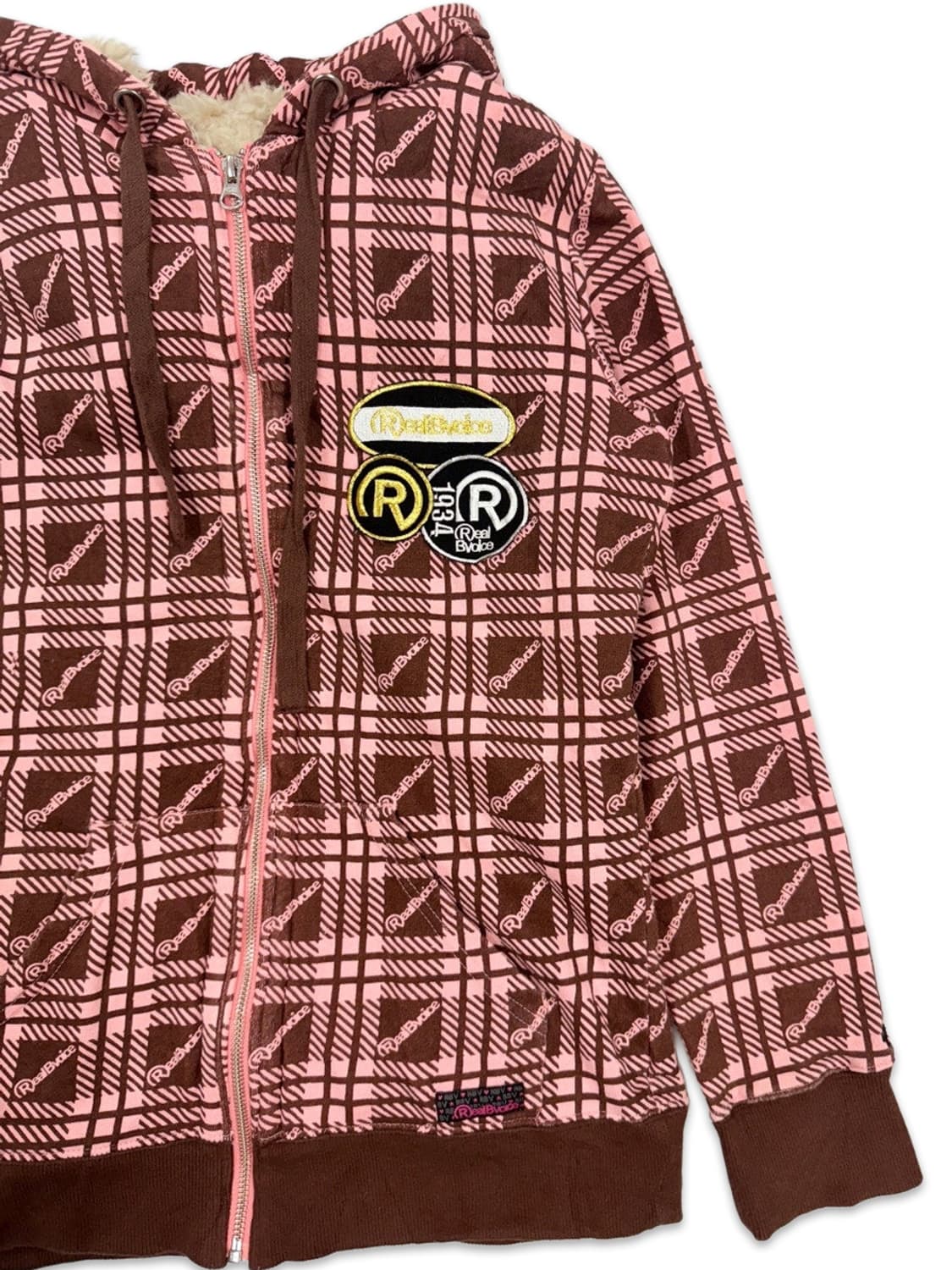 빈티지 RealBvoice 핑크브라운 패치 후드집업 상품이미지2
