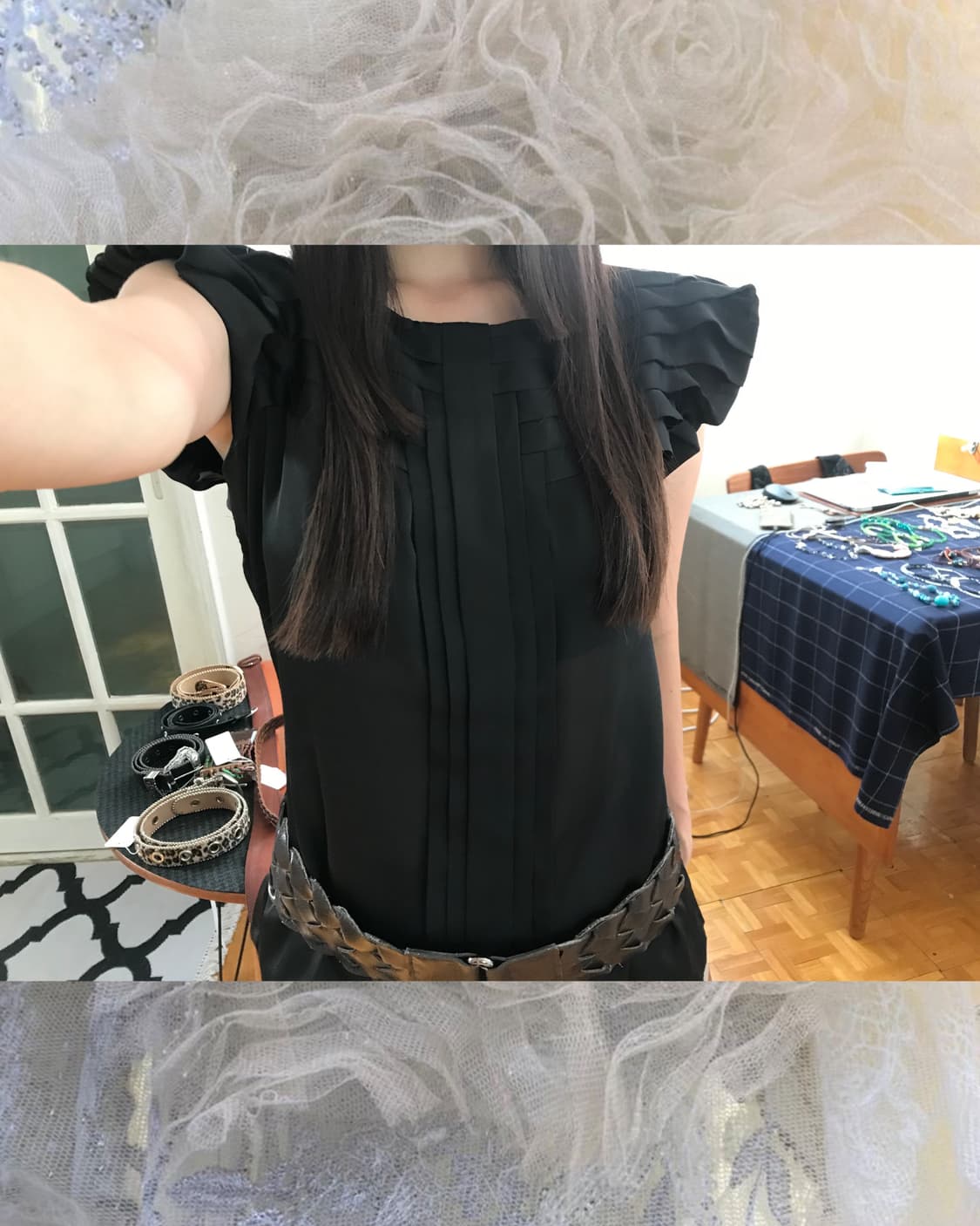 vintage black frill blouse 상품이미지1