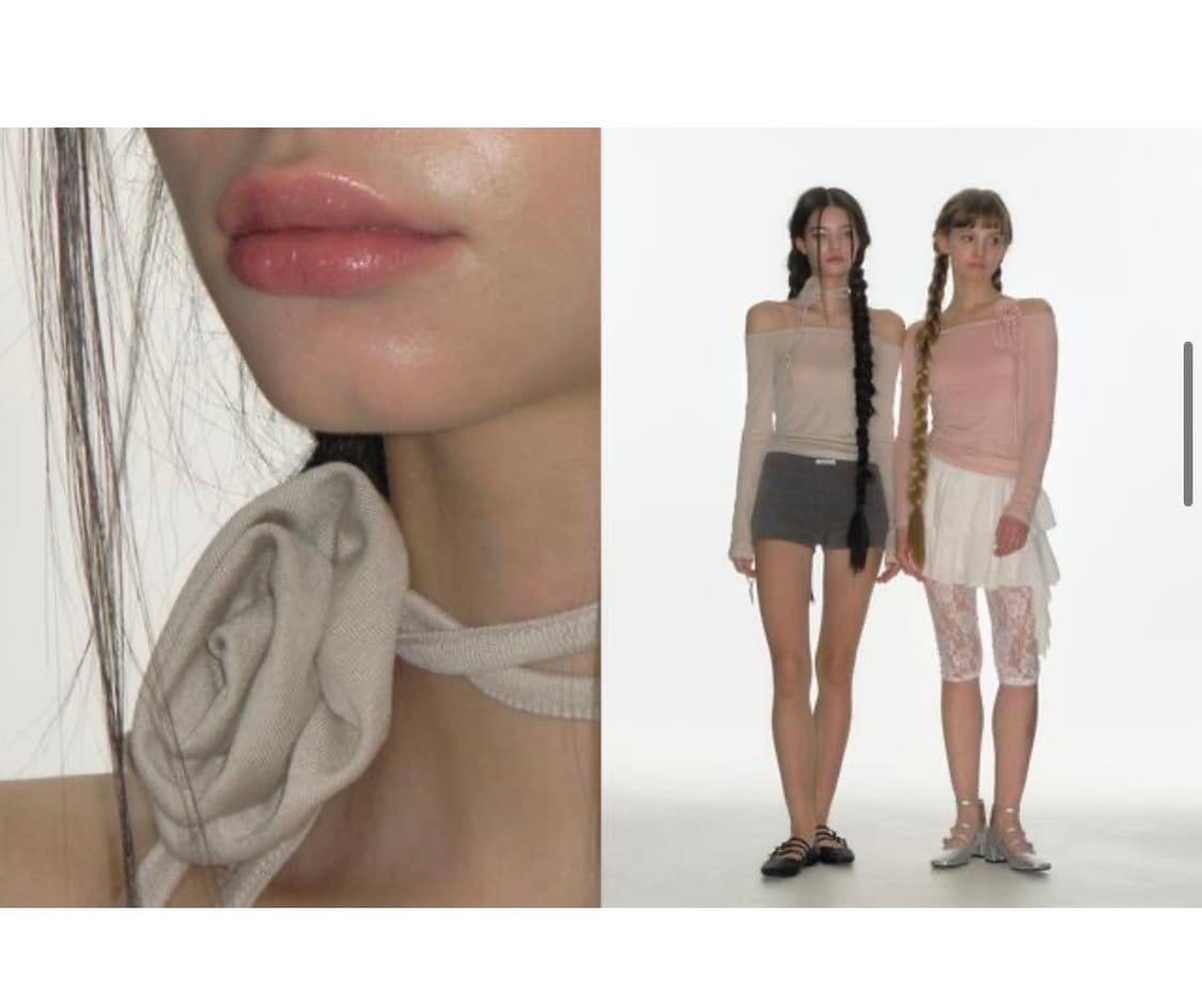 크랭크 로즈 스트링 오프숄더탑 베이지 롱슬리브리스 상품이미지3