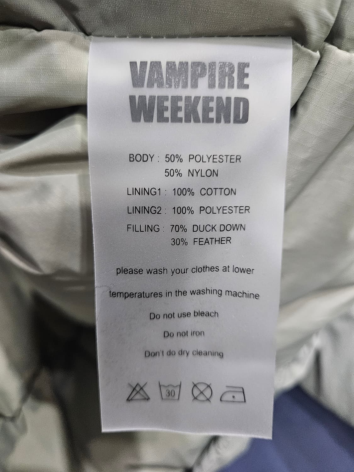 뱀파이어 위켄드 라이트카키 남성 오버핏 105~110 덕다운 숏패딩  상품이미지10