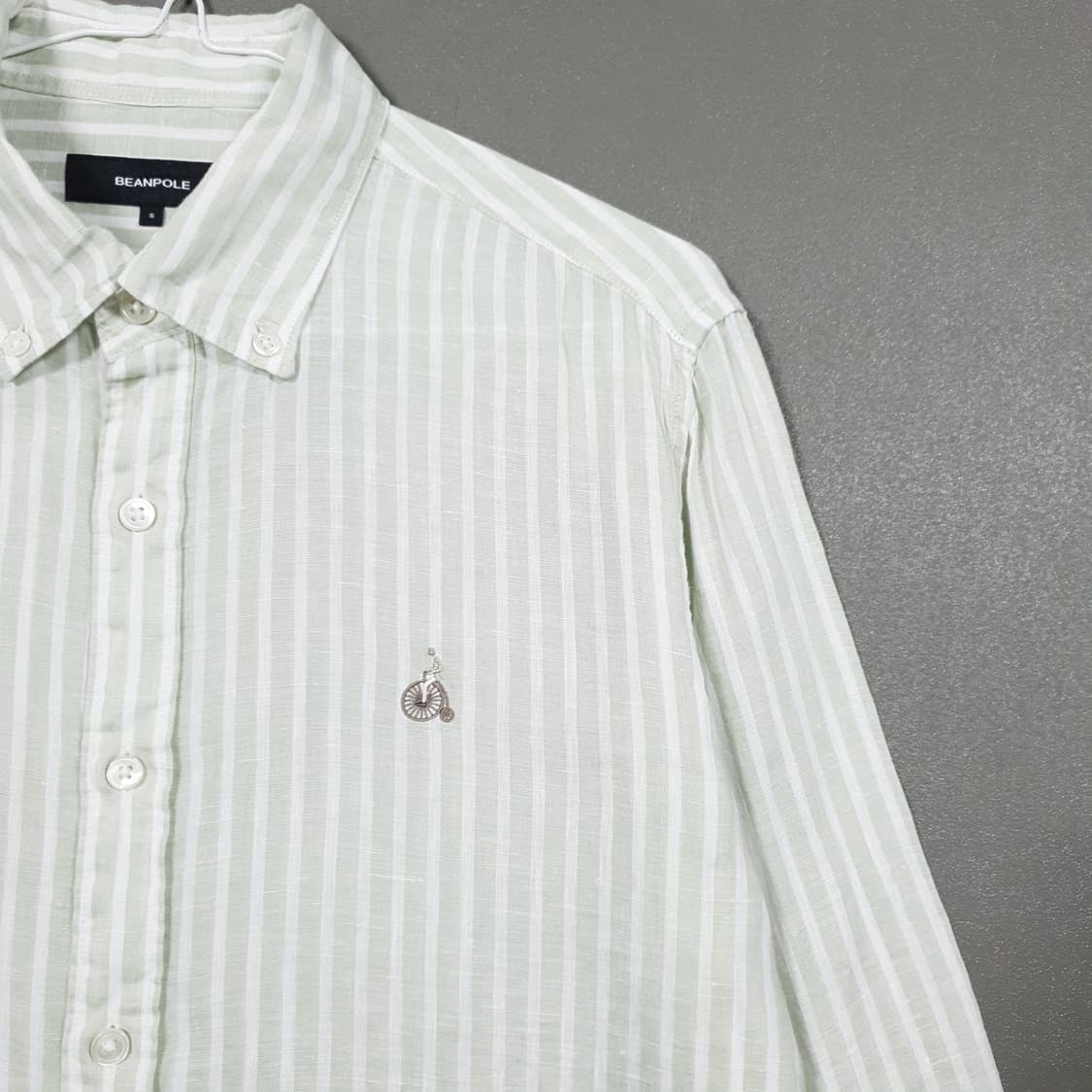 95) 빈폴 신형 23ss 린넨 마 볼드 스트라이프 셔츠 라이트 그린 상품이미지4