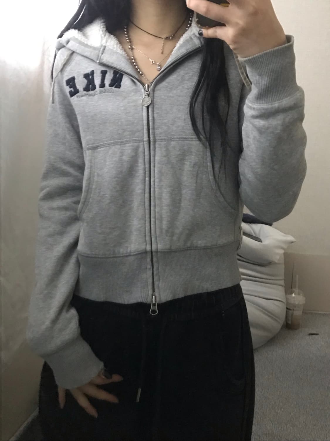 나이키 그레이 투웨이 퍼후드집업 상품이미지1